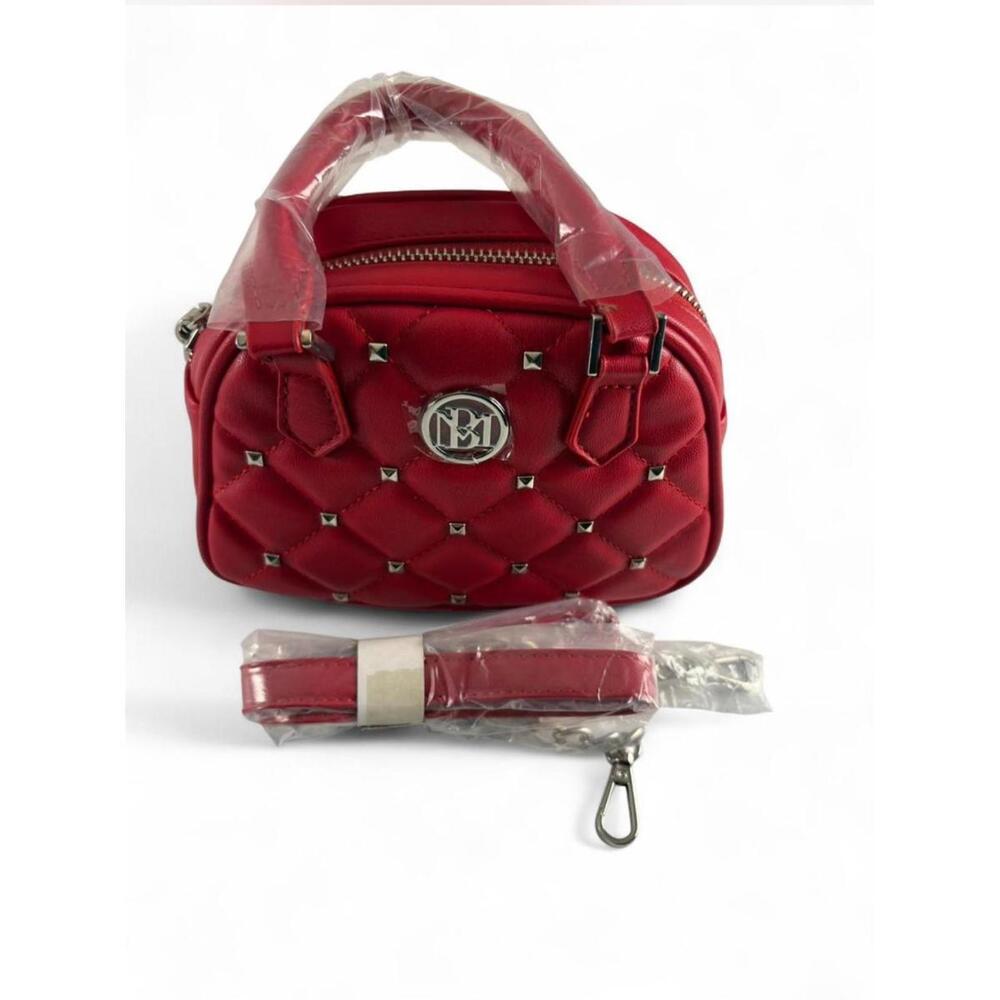 Badgley Mischka Red quilted shoulder bag with Silver Hardware, Zipper Closures